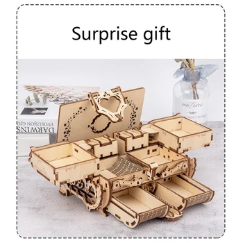 3D Zmontované Kreatívne HOBBY Puzzle Drevené Mechanický Prenos Starožitné Šperky Box Model Hračka