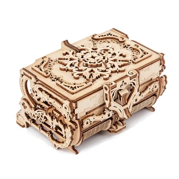 3D Zmontované Kreatívne HOBBY Puzzle Drevené Mechanický Prenos Starožitné Šperky Box Model Hračka