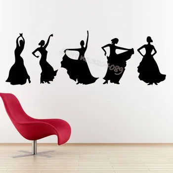 Tanečníci španielsky Tanec Stenu, Nálepky nadšenie Živelne španielske dievča Elegantná Silueta obývacia izba Art Nástenné EB250