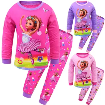 Fancy nancy Dievčatá Princezná Pyžamo Baby Girl Dlhý Rukáv T-tričko + nohavice oblečenie Sady Dievčatá, Deti Vianočné raglan Oblečenie PJS sady