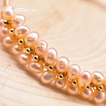 GLSEEVO Originálny Dizajn Dvojvrstvové Prírodné Pink Pearl Kúzlo Náramok Náramok Pre Ženy Strana Ručné Luxusné Šperky GB0210B