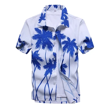 Móda Pláži Havajské Košele Mužov Oblečenie 2020 Lete Coconut Tree Vytlačené Krátky Rukáv Tlačidlo Nadol Havajské Aloha Tričká Pánske