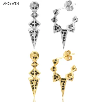 Andywen 925 Sterling Silver Gold Rock, Punk Luxusné Kruhu Šperky 2020 Módne Šperky Pre Európske Crystal Pendiente