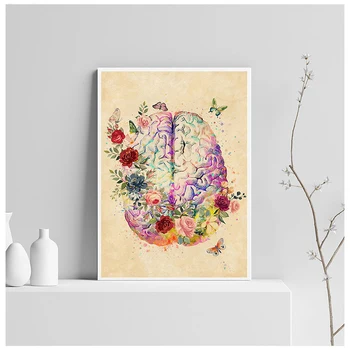 Mozog, Srdce lebky Kvet Anatómie Vintage Wall Art Plátno na Maľovanie Nordic Plagáty A Potlačou obrazov na Stenu Pre Obývacia Izba Dekor