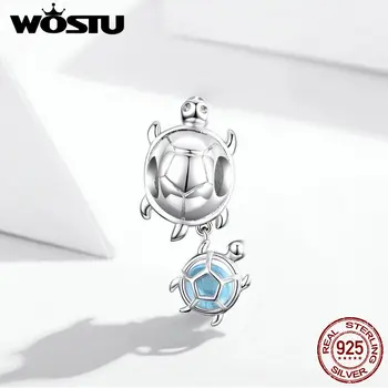 WOSTU Hot Predaj Morských Korytnačiek Kúzlo 925 Sterling Silver Blue Perličiek Sklenený Prívesok Fit Originálny Náramok, Náhrdelník Šperky CTC332