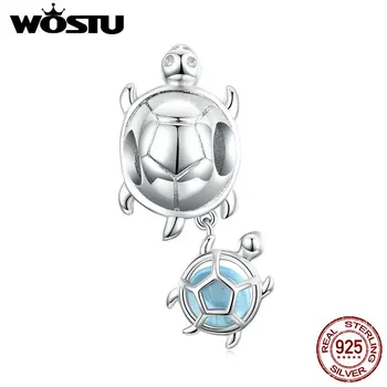 WOSTU Hot Predaj Morských Korytnačiek Kúzlo 925 Sterling Silver Blue Perličiek Sklenený Prívesok Fit Originálny Náramok, Náhrdelník Šperky CTC332