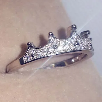 Móda Micro Vykladané Zirkónia Prsteň Pre Ženu 14k Bieleho Zlata luxusné Korunná Princezná, Kráľovná Drahokam snubný Prsteň Jemné Šperky