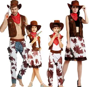 Nové Halloween Party Kovboj Kostým Pre Dospelých Mužov a Žien Cowgirl Cosplay Západnej Šaty, Oblek Karneval pre Dospelých a Deti Kostýmy