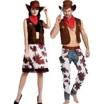 Nové Halloween Party Kovboj Kostým Pre Dospelých Mužov a Žien Cowgirl Cosplay Západnej Šaty, Oblek Karneval pre Dospelých a Deti Kostýmy