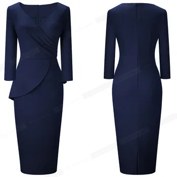 Pekné-Navždy Jar Ženy Vintage Farbou Elegantné Kancelárske Šaty, Business Formálne Vybavené Slim Peplum Šaty B611