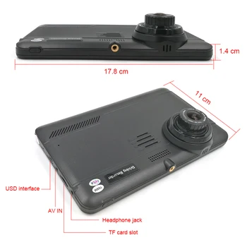Anfilite 7 palcový Kapacitný Android GPS DDR 768M 16GB auta DVR s GPS Navigátor, pomlčka cam duálne kamery 1080P truck nahrávač