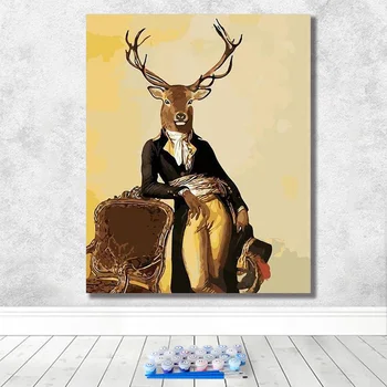 Maľovanie podľa čísel, umenie farba číslo Diy Ručne maľované farebné elk jeleň domov chodby, dekoratívne maľby