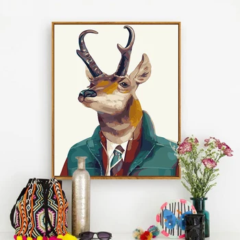 Maľovanie podľa čísel, umenie farba číslo Diy Ručne maľované farebné elk jeleň domov chodby, dekoratívne maľby