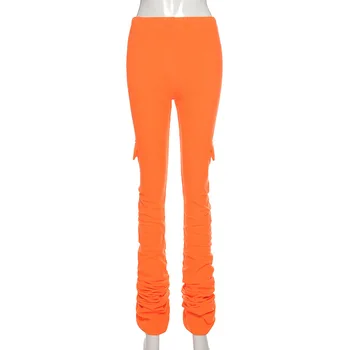 BOOFEENAA Fleece Skladaný Tepláky Streetwear Ženy Vysoký Pás Nohavice Zimné Žena Obličkového Nohavice Black Orange C87-CZ25