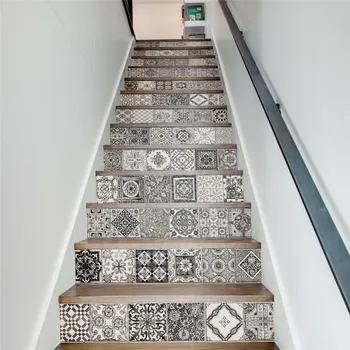 13 Ks/Set Creative DIY 3D Stairway Farebné Samolepky Keramická Dlažba Vzor pre Dom Schody Dekorácie Schodisko Nálepka na Stenu