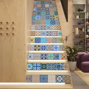 13 Ks/Set Creative DIY 3D Stairway Farebné Samolepky Keramická Dlažba Vzor pre Dom Schody Dekorácie Schodisko Nálepka na Stenu