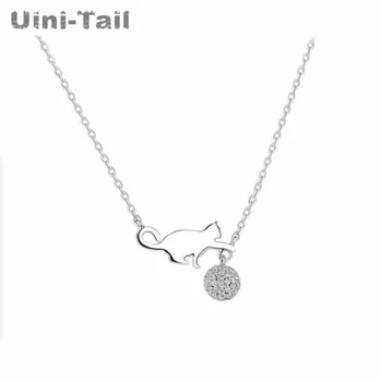 Uini-Chvost hot predaj nových 925 sterling silver mačka hrať loptu mikro-nastavenie náhrdelník jednoduché wild sladký, romantický temperament šperky