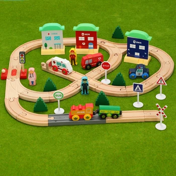 Jednoduché zostavený vlak trať auto stavebným trati vlak hračka set kompatibilný s drevenými malej vlakovej trati deti vlak hra