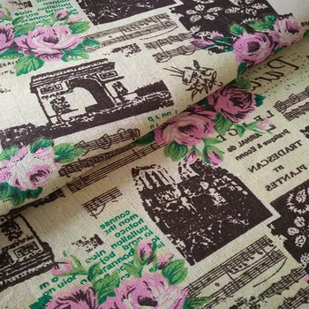 50x150cm Bavlnená posteľná Bielizeň Textílie DIY Domáce Deco Vankúš Tabuľka Kryt, Taška Vytlačené Ruže Kvet Eiffelova Veža Triumfálny Oblúk