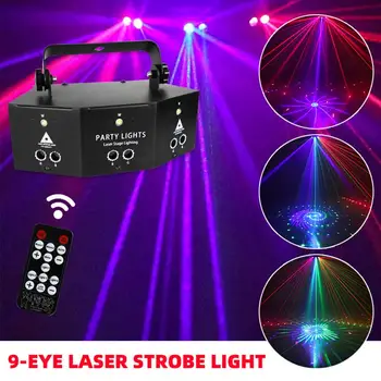 9-oko RGB Disco Lampa DMX Diaľkové Ovládanie Fáze Strobe Light Dj Led Laserové Svetlo Halloween Vianoce Bar Strany Projetor Domova