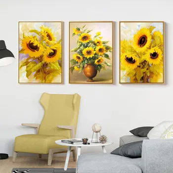 Kvet Umenie Plagátu Slnečnice Plátno na Maľovanie Žltá a Brilantné Wall Art Nordic Výtlačkov Obrázkov pre Obývacia Izba Domova