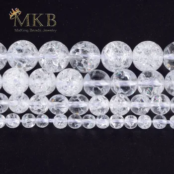 4 6 8 10 12 mm Kolo Jasný Kremeň, Krakovaný Korálky Natura Kamene White Crystal Voľné Korálky Pre Šperky, Takže Náramok Náhrdelník