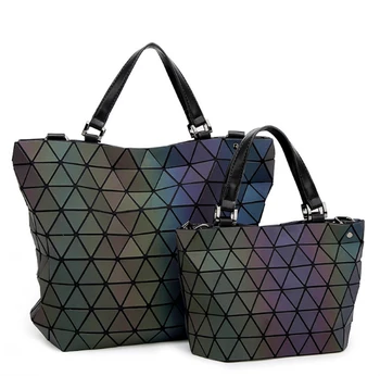 Móda Svetelný taška Ženy Geometrické Tote Prešívaný Tašky cez Rameno, Laserové Obyčajný Skladacie Kabelky geometrie taška ženy veľkou kapacitou