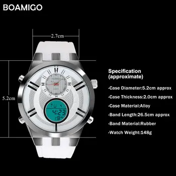 Muži Športové Hodinky BOAMIGO Značky Quartz Hodinky Analógové Digitálne LED Elektronické Hodiny Gumy Popruh Žltá náramkové hodinky Reloj Hombre