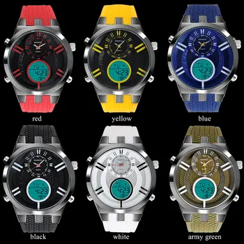 Muži Športové Hodinky BOAMIGO Značky Quartz Hodinky Analógové Digitálne LED Elektronické Hodiny Gumy Popruh Žltá náramkové hodinky Reloj Hombre