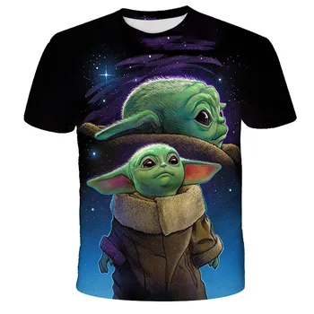 Malý Chlapec Dievča Roztomilé Dieťa Yoda T shirt Dieťa Kolo Golier, Krátky Rukáv, Na Mandalorian Jedi T-Shirt Deti Oblečenie