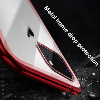 Akcoo Magnetické Adsorpcie Kovové Telefón puzdro pre iPhone 11 Pro Max predné a zadné tvrdené sklo pre iPhone 6 7 8 XR XS Max Prípade