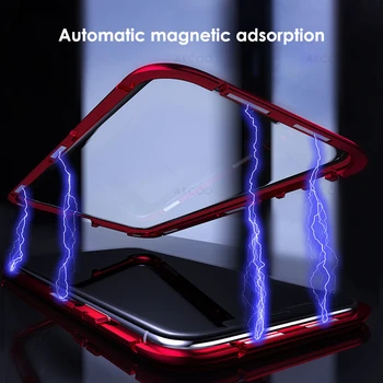 Akcoo Magnetické Adsorpcie Kovové Telefón puzdro pre iPhone 11 Pro Max predné a zadné tvrdené sklo pre iPhone 6 7 8 XR XS Max Prípade