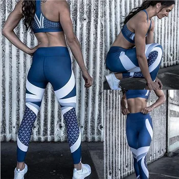Ženy Bežné Modré Legíny Chudá Elastické Sily Športové Módne Polyester Fitness Legíny