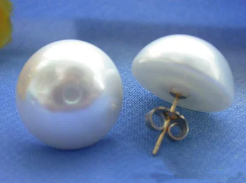2018 Očarujúce Pearl Šperky 14 mm Biela Farba Plášťa Pearl Náušnice 925 Silver Stud Náušnice Doprava Zadarmo