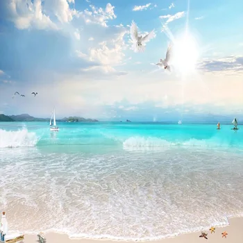 Vlastné Foto Tapety 3D Modrú Oblohu A Biele Cloud Seascape Beach nástenné Maľby Obývacia Izba Gauč TV Hotel Pozadí Nástenné Maľby 3 D