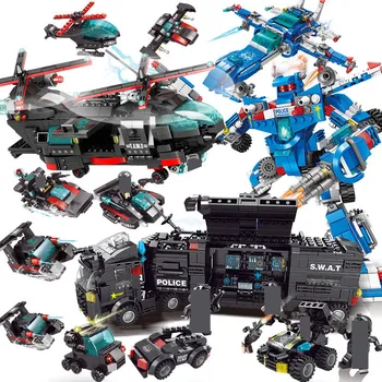 Mestská Polícia SWAT Tím Vrtuľník Príkaz Vozidla Auto Air Force Robot Hračka Stavebné Bloky Brinquedos urob si sám Tvorca Tehly Deti Hračky