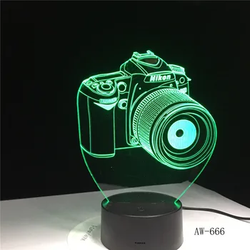 Nové Lampada LED Zábava Fotoaparát 3D Lampa LED Farebné Videnie Stereo Lampa 2D Akryl Panel Lampa Office Svetlo AW-666