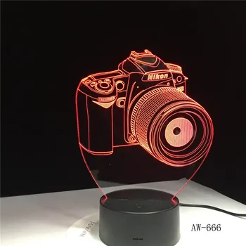 Nové Lampada LED Zábava Fotoaparát 3D Lampa LED Farebné Videnie Stereo Lampa 2D Akryl Panel Lampa Office Svetlo AW-666