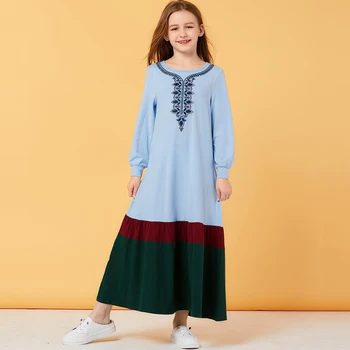 Moslimské Dievčatá Šaty Islamské Oblečenie Dubaj Potu Deti Marocký Abaya Hidžáb Šaty A-line Elbise Vestido Kaftan Žltá Jar
