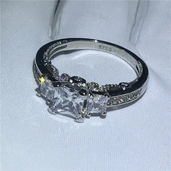 Tri kamenné Promise ring 925 Sterling silver Princezná rez AAAA cz Zapojenie Svadobné Kapela Prstene pre ženy, Svadobné Prst Šperky
