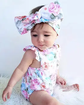 Baby Dievčatá Kvetinový Kombinézu Jumpsuit Lete Hlavový Most Sunsuit Oblečenie Nastaviť Babys Letné Módy Bavlna Kvetinové, Detské Oblečenie