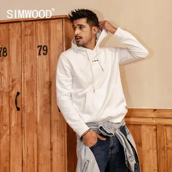SIMWOOD Módne Hoodies Mužov Bežné Hip Hop Vyšívané Kapucňou Bavlna Streetwear, Mikiny Regular Fit Plus Veľkosť 180492