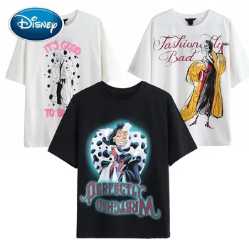 Disney Elegantný Módy Schneewittchen Kráľovná Čarodejnice Darebáci Cartoon List Tlač Ženy T-Shirt Short Sleeve Tee O-Krku Pulóver Topy