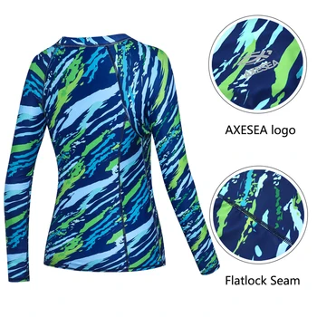 AXESEA Vyrážka Stráže Ženy, Dlhý Rukáv, Plavky Ochranu pred Slnkom Rashguard Zips Plavky UPF50+ Tlač Surfovať Tričko Top prílivu a Odlivu