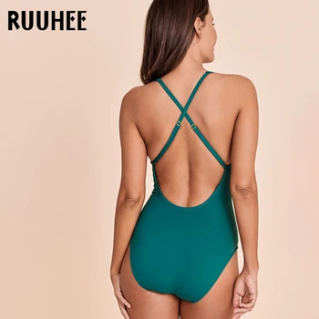RUUHEE Plus Veľkosť jednodielne Plavky Ženy Duté Sa Kombinézu plavky Pevné Pláž Nosiť Backless Monokiny 2020 Sexy Plavky