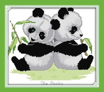 Panda dvojičky cross stitch auta 14ct 11ct vopred pečiatkou plátno kríž šitie milovník zvierat výšivky HOBBY ručné vyšívanie