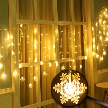 2*1M LED Záves String Svetlo Snowflake Fairy Svetlá Na Vianočné Dovolenku Vonkajšie Dekorácie, Svadobné Party 104 Led EÚ Plug JQ