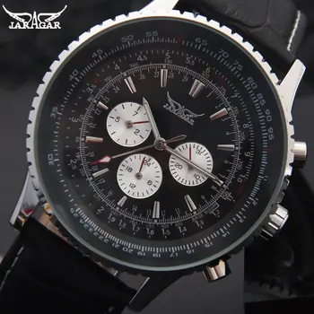 JARAGAR Luxusný Top muži mechanické hodinky automatic 6 ruky kožený remienok hodiniek veľké dial pre mužov náramkové hodinky