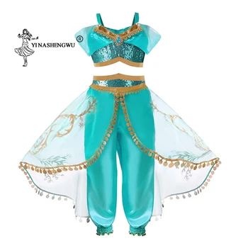 Cosplay Kostým Dievčatá Aladdin je svetlo Princezná Jasmine z Arabského Indické Šaty, Kostýmy Detí Halloween Brušného Tanca Šaty