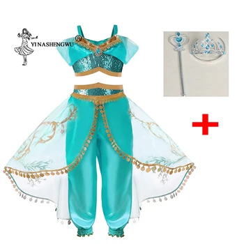 Cosplay Kostým Dievčatá Aladdin je svetlo Princezná Jasmine z Arabského Indické Šaty, Kostýmy Detí Halloween Brušného Tanca Šaty